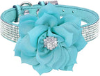 Serijoars Small Dog Collar with Rhinestone Crystal Diamond Colorful Bling Girl Puppy Cat Collars (M, Light Blue6)