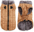 Warm Fleece Dog Coats with Durable Harness Buitl in D-Ring,Waterproof Puppy Jacket for Small Dogs,Dog Vest for Cold Winter,Burnished Khaki S