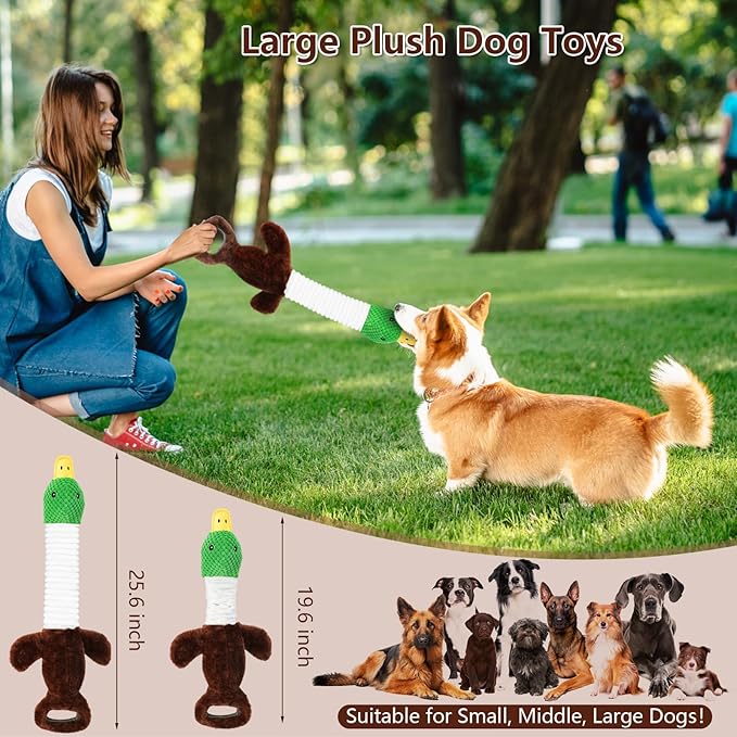 Plush Dog Toys for Large Dogs, Duck Stuffed Squeaky Dog Chew Toy with Crinkle Paper, Interactive Pull Puppy Toys - Tug of War Dog Toys for Big Medium Samll Dog