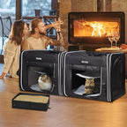 Petskd Portable Double Cat Carrier with Litter Box for Multiple Cats 2in1 Car Travel Carriers 36x17x17in Dual Large Cat Carrier with Safety Locking Zippers for Long Distance Travel