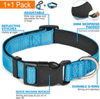 Reflective Dog Collar Padded with Soft Neoprene Breathable Adjustable Nylon Dog Collars for Small Medium Large Dogs (Small (Pack of 1), Vivid Blue Collar+Leash)