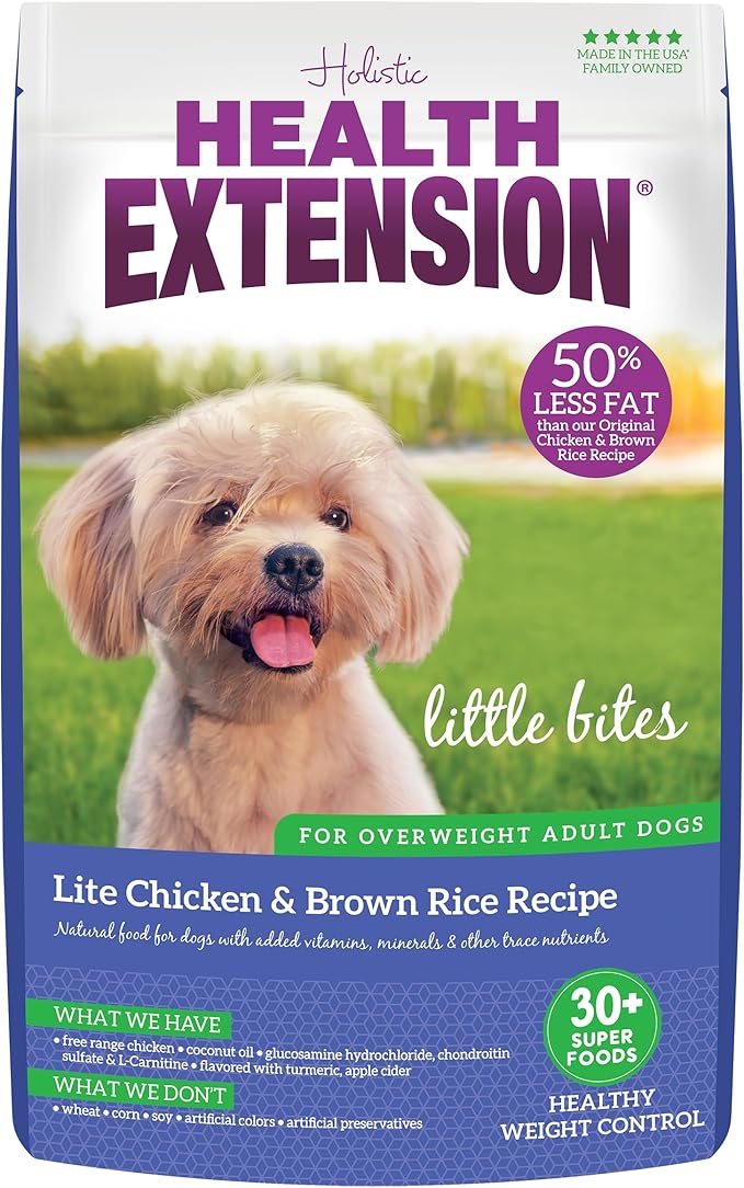 Health Extension Little Bites LITE Dry Dog Food, Chicken & Brown Rice for Toy and Small Breeds, Supports Healthy Weight, Digestion, Coat & Joint Health with Probiotics & Superfoods, 4 lb Bag