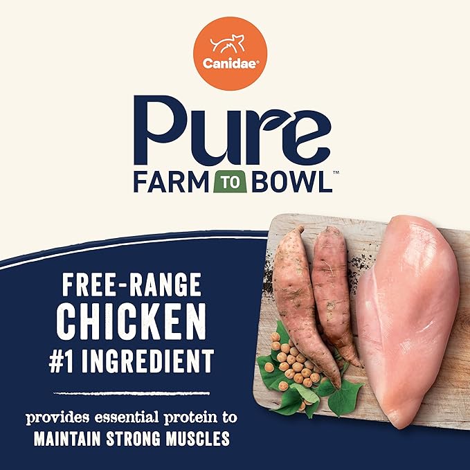 Canidae Pure Farm to Bowl Free-Range Chicken, Sweet Potato & Garbanzo Bean Grain-Free Senior Dog Food, Adult 22lb