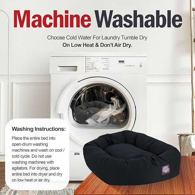 Majestic Pet 52 Inch Bagel Calming Dog Bed Washable – Cozy Soft Round Pet Bed with Spine Support for Dogs to Rest their Head - Fluffy Donut Puppy Bed 52x35x11 (Inch) - X-Large – Black