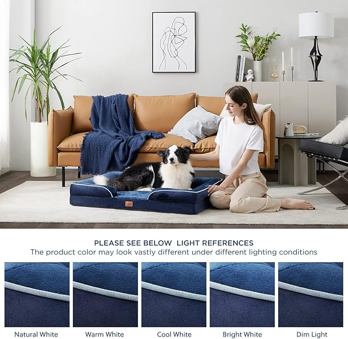 Bedsure Orthopedic Dog Beds Large Sized Dog - Washable Large Dog Cat Bed Waterproof, Comfort Dogs Couch Sofa with Washable Removable Cover, Pet Bed with Nonskid Bottom, Blue Navy, 35"