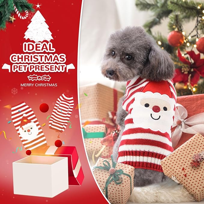 PETCARE Santa Dog Sweater Christmas Funny Cute Red Striped Cat Sweater Vest Pet Holiday Dog Clothes Puppy Sweaters for Small Medium Large Dogs Cats Fall Winter Outfits Xmas Dogs Costume,X-Small