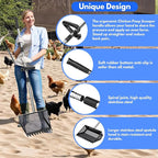 Chicken Poop Scooper & Rake 2-in-1, 304 Stainless Steel Shovel Head, Chicken Litter Scoop with Handle for Chicken Coop & Pet Waste Cleaning, Litter Sifting Shovel (35 to 65") US Patent Pending (Black)