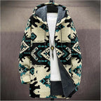 Mens Aztec Print Hoodie Heavyweight Cotton Fleece Jacket Zip Up Warm Long Sleeve Hooded Winter Midi Coat