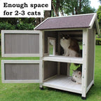Rockever Outdoor Cat House, Large Outdoor Houses for Feral Cats Wooden Outside Cat Shelter Weatherproof with Escape Door