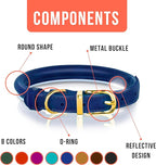 OOPSDOGGY Reflective Rolled Leather Dog Collar Adjustable Soft Padded Pet Collar for Small Medium Large Breed Dogs (Blue, S, 10"-13")