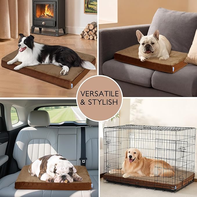 Dog Bed for XX Large Dog - Orthopedic Pet Beds with Memory Foam, Waterproof Removable Washable Cover with Non-Slip Bottom, Khaki, 47" L x 29" W x 3" H
