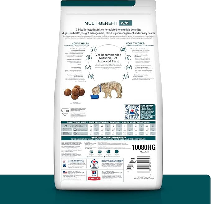 Hill's Prescription Diet w/d Multi-Benefit Digestive/Weight/Glucose/Urinary Management Chicken Flavor Dry Dog Food, Veterinary Diet, 8.5 lb. Bag