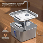 Stainless Steel Cat Water Fountain, 4L/135oz Automatic Circulation pet Water Dispenser, Quiet cat Bowl Water Dispenser, Suitable for Cats, Dogs and Multiple Pets. (Pet Fountain+2 Filters+2 Sponges)