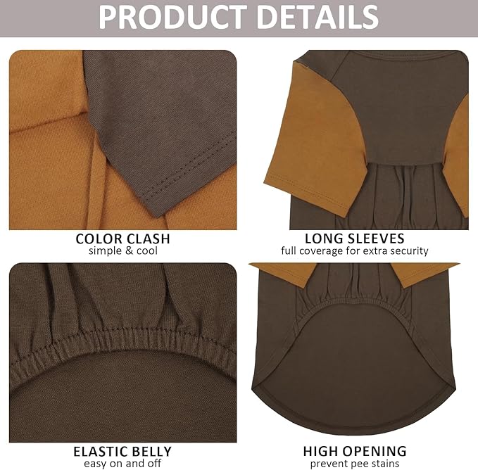2 Pack Dog Shirt for Medium Dogs - Soft Breathable Summer Cool Tee, Lightweight Comfortable Dogs Clothes for Sensitive Skin Jack Russell, Shihtzu, Indoor Lounging, Walking, Park Play, Brown