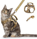Tactical Cat Harness and Leash for Walking Esacpe Proof,Adjustable Soft Mesh Large Cat Vest with Rubber Handle Easy to Control,Molle Patches