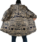 Mens Aztec Print Hoodie Heavyweight Cotton Fleece Jacket Zip Up Warm Long Sleeve Hooded Winter Midi Coat