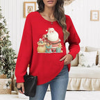 Women's Red Christmas Sweater - Festive Cartoon Patterns, Cozy Knit for Holiday Parties & Gatherings