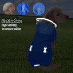 Waterproof Dog Raincoat, Adjustable Reflective Lightweight Pet Rain Clothes with Poncho Hood (Large, Blue)