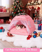 Cat Princess Bed Tent House - Kitty Cute Beds Indoor,Small Dog House Indoor/Outdoor Cave Nest Bed Small Dog Tent for Cat,Puppy Tents (19.6"x19.6"x17.7"/Pink)