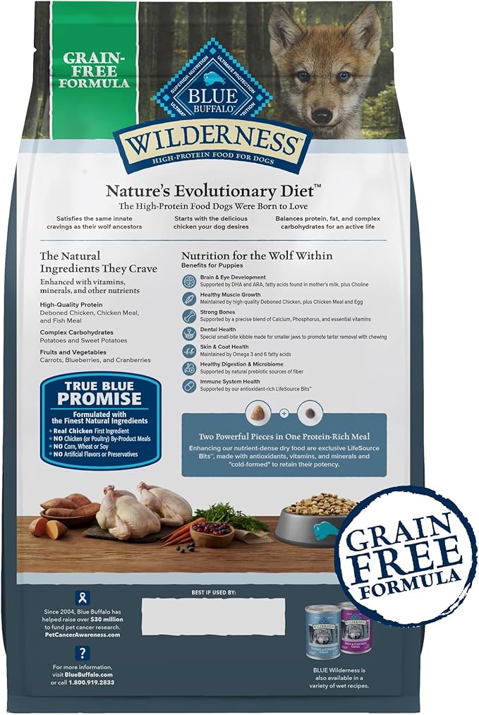 Blue Buffalo Wilderness Puppy High-Protein Dry Dog Food with Real Chicken, Grain-Free, Made in The USA with Natural Ingredients, Chicken, 4.5-lb. Bag (Pack of 4)