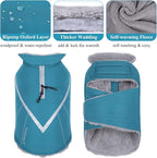 VIVAGLORY Snowrap Dog Coat, Jacket with Harness Hole & Velcro Closure, Dog Coat for Winter & Cold Weather, Fluffy Warm Fleece Lined Reflective Water Resistant for Puppy, S, Turquoise
