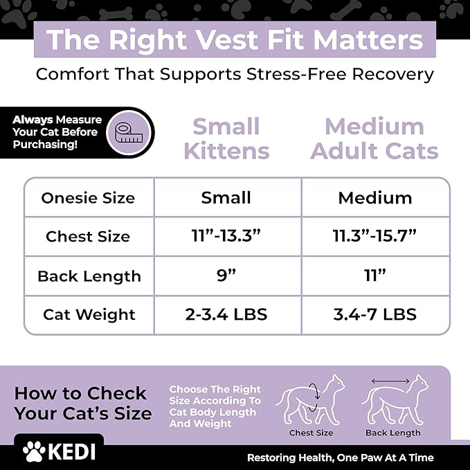 Cat Recovery Cone Kit Post Surgical Soft Pet Vest, Collar, and Non-Irritating Protection Cone for Cats - Comfortable Injury Care Solution (Black with White Paws, Medium)