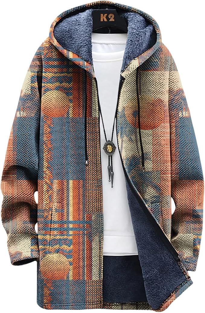 LIZALIG Long Hooded Cardigan Men Japanese Art Style Fashion Cool Graphic Coats Winter Warm Lined Fleece Jacket