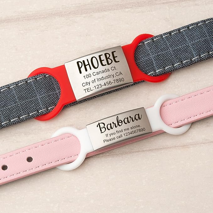 Anavia Slide On Silent Pet ID Tags, S/M/L/XL Personalized Multi-Color Silicone Band Cat Dog Name Tags, Customized Engraved Stainless Steel, Chew-Proof Quiet Dog Collar Tags (X-Large, White)