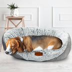 Long Fur Pet Bed for Medium Dogs, Plush Cat Bed with Bolster, Machine Washable Dog Bed with Non-Slip Waterproof Bottom, Orthopedic Support for Warmth & Security, 25x22 Inches