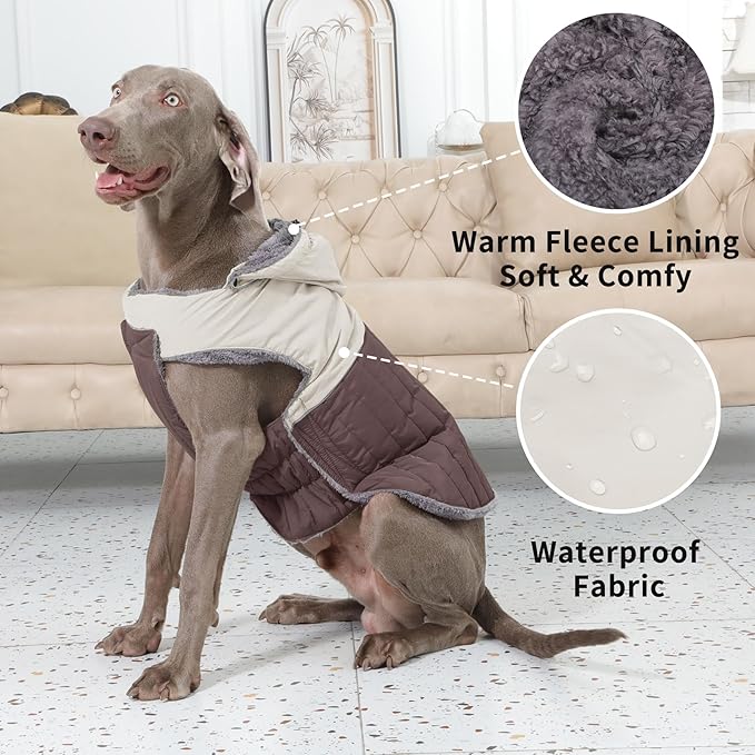 Detachable Hooded Dog Coat with Harness for Medium Dogs,Super Warm Fleece Puppy Jacket for Cold Winter Doggie Coats,Brown XL