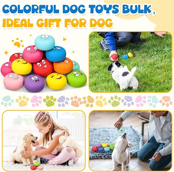 Hungdao 40 Pcs Bulk Dog Squeaky Toys Soft Rubber Latex Dog Toys Small Squeaky Balls Interactive Fetch Balls for Teething Small Pet Breeds Training(Funny Face)