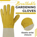 HANDLANDY Rose Pruning Gardening Gloves for Men Women, Thorn Proof Forearm Protection Leather Garden Gloves, Gardening Gifts for Gardeners (Yellow- goatskin, Small (Pack of 1))