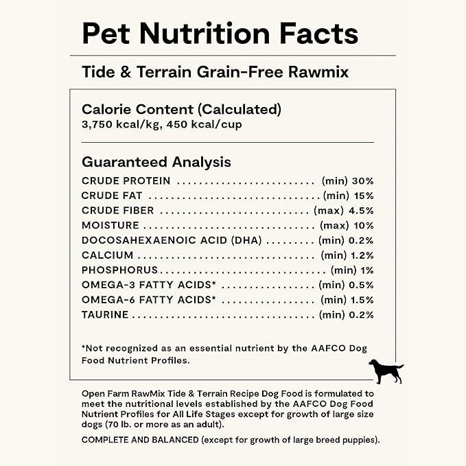 Open Farm, RawMix Grain-Free Dry Dog Food, Protein-Packed Kibble Coated in Bone Broth with Freeze Dried Raw Chunks, Pollock Beef & Salmon, Tide & Terrain Recipe, 20lb Bag