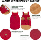 Dog Coat, Warm Soft Dog Winter Coats for Small Dogs, Waterproof Windproof Dogs Adjustable Jacket with Fleece Lined Turtleneck Doggy Snowsuit with Leash Hole, Red Large