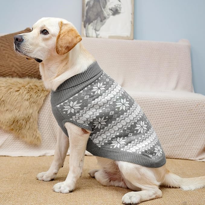 KOOLTAIL Cable Knit Dog Sweater Turtleneck, Cold Weather Pullover Classic Knitwear, Snowflake Pattern Thick Warm Winter Pet Clothes,Dog Christmas Sweater for Small Medium Large Dogs,Grey ML