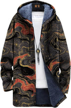 LIZALIG Long Hooded Cardigan Men Japanese Art Style Fashion Cool Graphic Coats Winter Warm Lined Fleece Jacket
