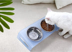 Tilted Raised Elevated Food and Water Bowls Stand for Cat or Small Dogs - Puppy's Clear Acrylic Stainless Steel Dishes Holder for Boy or Girl Pet,Modern,Durable and Easy to Clean by WBhonghui (Blue)