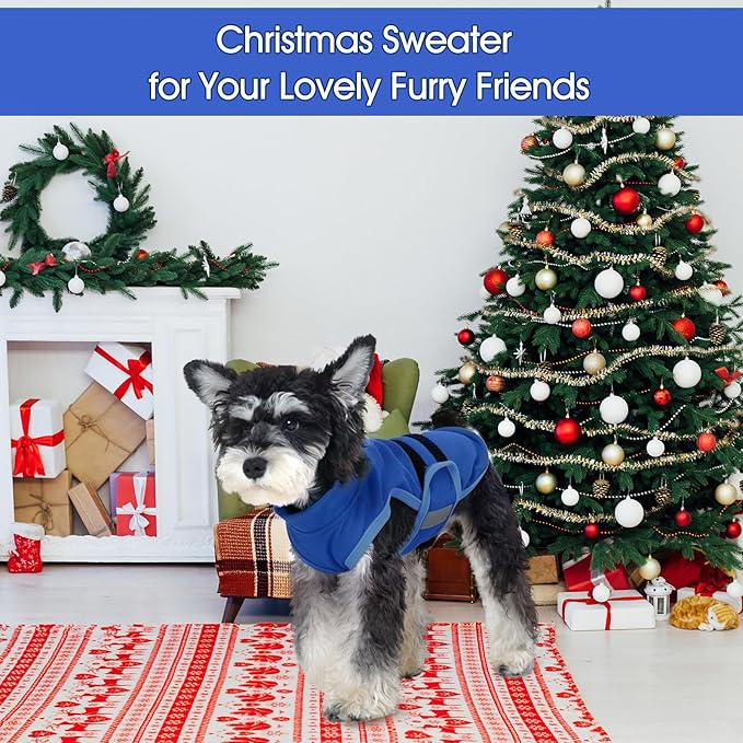 IDOMIK Warm Fleece Dog Sweater for Large Dogs,Soft Winter Dog Fleece Jacket Coat for Fall Cold Weather,Adjustable Fleeced Vest with Reflective Strips,Pullover Pet Sweatshirt for Girl Boy Dogs,Blue,L