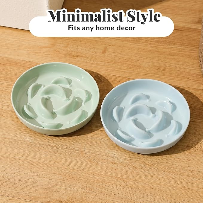Melamine Slow Feeder Cat Bowls - Set of 3 Cat Food Dishes - Fun Maze Design for Slow Feeding - Dishwasher Safe - White × 3