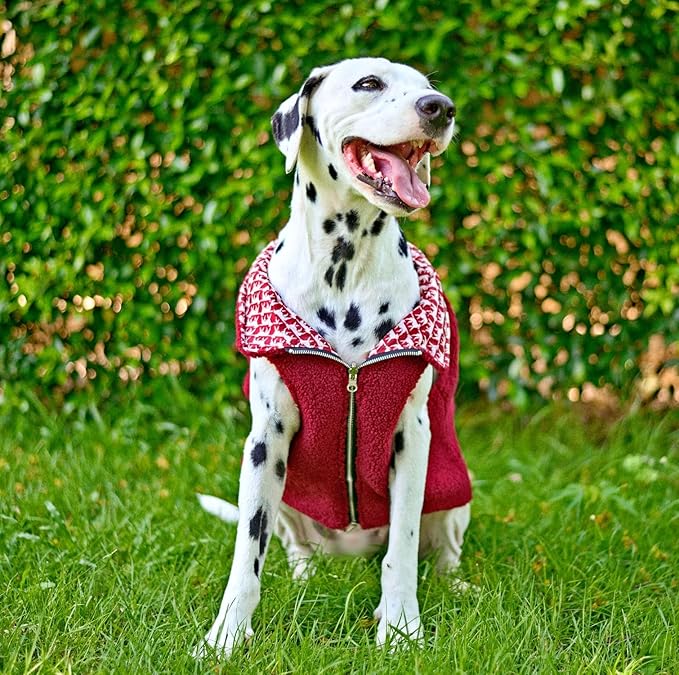 Tuff Pupper Reversible Fleece Sweater Vest for Dogs | Lightweight Comfortable Insulated Jacket | Front Zip Closure | Machine Washable | Built-in Leash Hole | Sizes for All Breeds (XXL, Red)