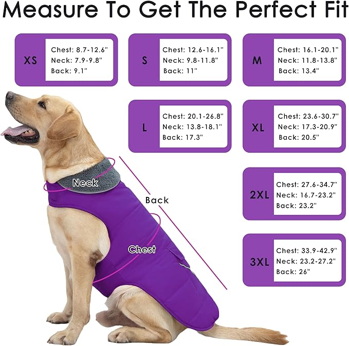 Dog Coat, Waterproof Dog Winter Jacket with Pocket, Reflective Adjustable Pet Snow Vest, Warm Cozy Fleece Sweater for Small Medium Extra Large Dogs - Purple, XL