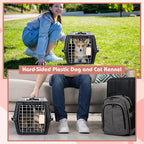 2 Set Pet Carrier for Small Dogs and Cat, Hard Shell Plastic Dog Crate with Bowl and Cooling Pad Fully Breathable Portable Kennel for Small Pet Travel Camp(Black,18.9 x 12.6 x 11.8 Inch)