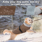 Lelepet Warm Dog Coats for Large Dogs Waterproof Dog Jacket Reflective Pet Fleece Vest Windproof Cold Weather Coats with Adjustable Buckle & Leash Hole, Brown, XXL