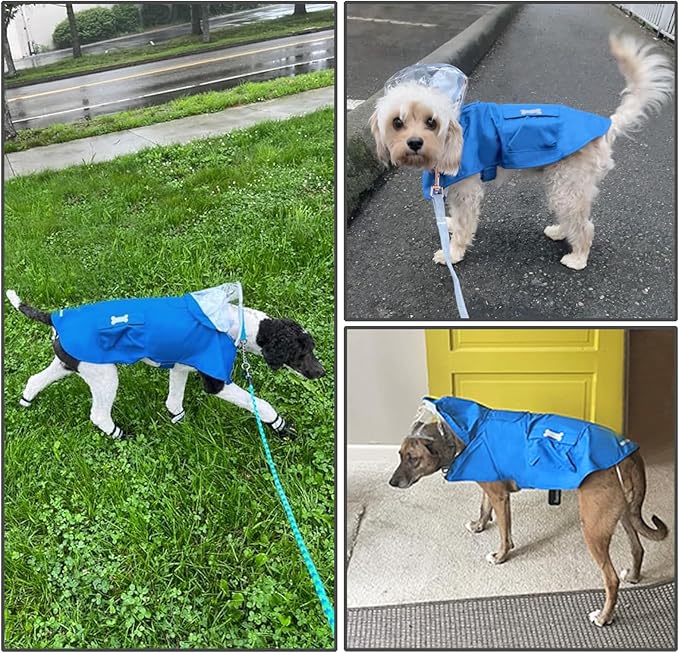 Dog Raincoat Waterproof, Adjustable Reflective Hooded Dog Rain Poncho with Leash Hole for Small Medium Large Dogs (Blue, X-Small)