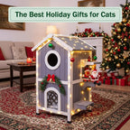 GEGURI Outdoor Heated Cat House Winter-Proof, Two-Story Insulated Shelter for Feral Cats with Thermal Layer, Removable Roof, Balcony & Escape Door