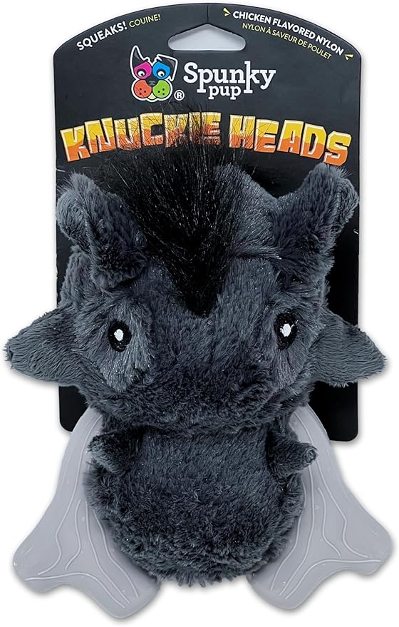 Spunky pup Knucklehead Durable Dog Toy - 2-in-1 Plush & Chew Toy for Aggressive Chewers, Chicken-Flavored Dental Chew, Durable Double-Stitched Squeaker- Warthog