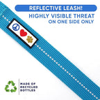 Pawtitas 6 FT Recycled Dog Leash with Reflective Stitched Thread Stitched on Side| Small Reflective Dog Leash Made from Plastic Bottles Collected from Oceans – Teal 6 ft Dog Leash