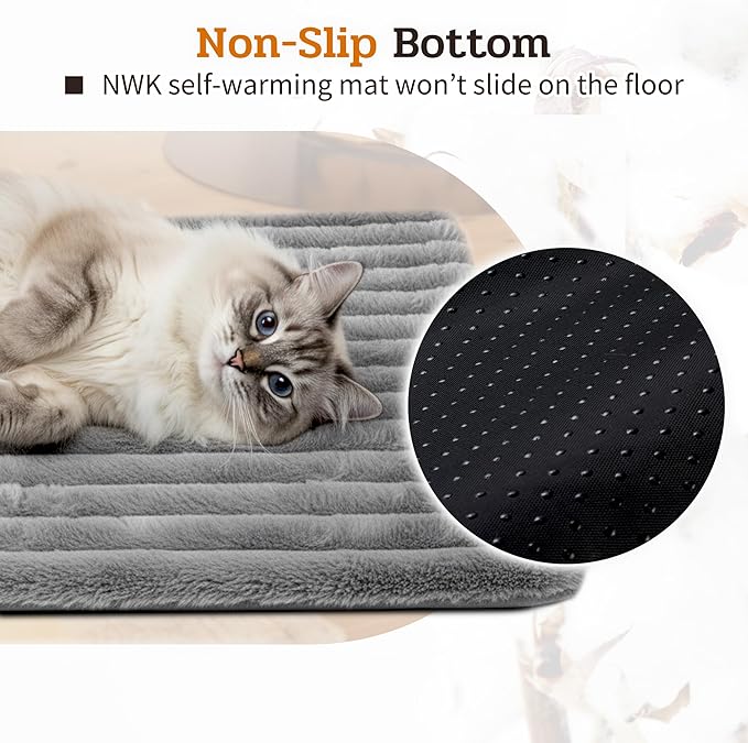 NWK Pack of 4 Fluffy Self Warming Cat Mat, Cat Blanket, Thermal Dog Mat, Washable, Non-Slip Bottom for Sofa & Crate & Kennel & Car Seat (Misty Gray, Medium (27'' X 18.5'' X 0.7''))