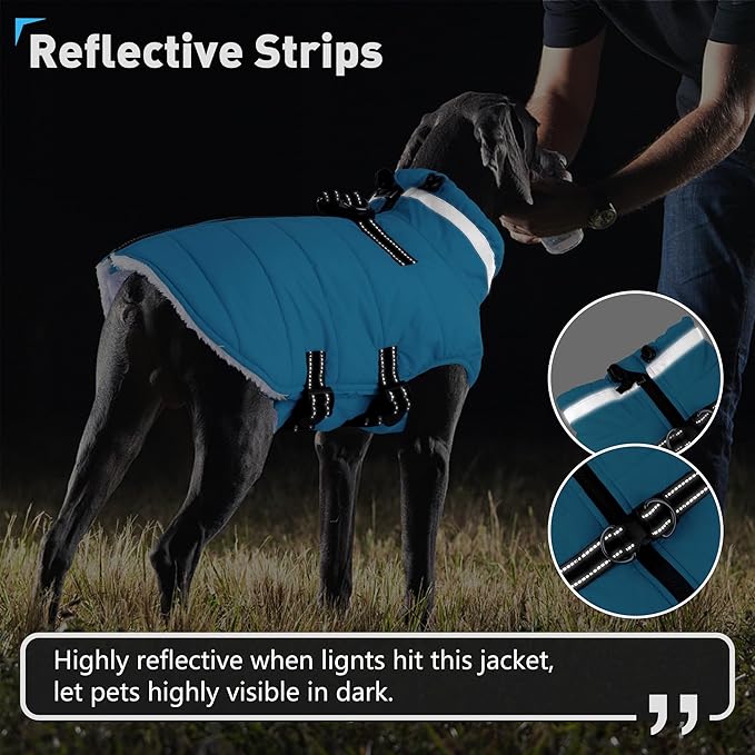 Dogcheer Dog Coat with Harness, Waterproof Dog Jacket Adjustable Pet Winter Coat with Zipper, Christmas Puppy Snow Jacket Fleece Sweater for Small Medium Large Dogs - Sky Blue M