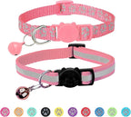 BANMODER 2 Pack Reflective Cat Collar Breakaway with Bell,Personalized Kitten Collars,Adjustable Safety Buckle Collar for Male Cats Girls & Boys (Pink)